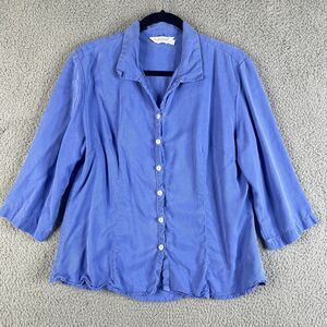 Fresh Produce Shirt Womens Large Purple Button 3/4 Sleeve Fitted Top